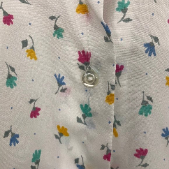 SOLD Vintage 70s 80s Ditsy Floral Button Up High Ruffle Neck Blouse size L - Picture 5 of 7